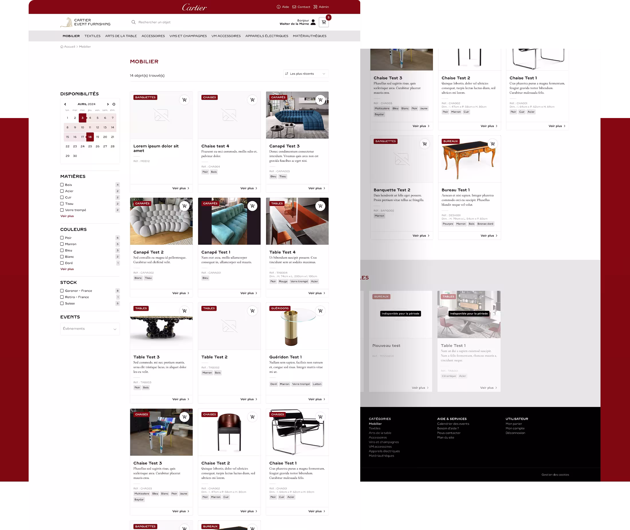 Plateforme digitale Cartier Event Furnishing