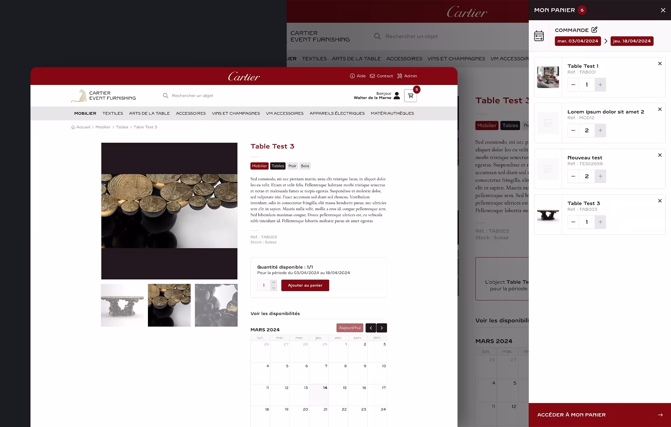Plateforme digitale Cartier Event Furnishing