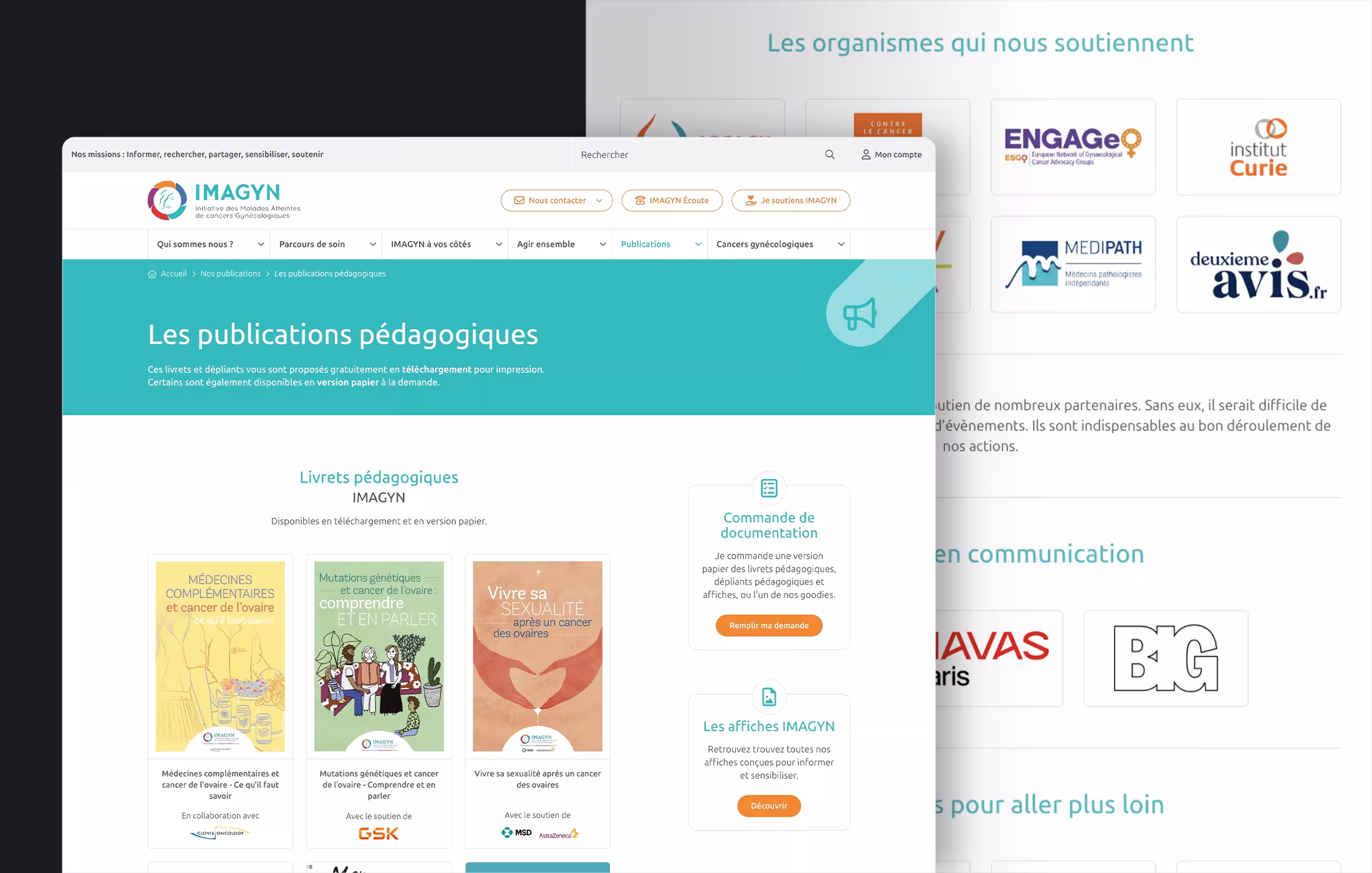 Pages présentant du contenu sur le site internet de l'association IMAGYN.