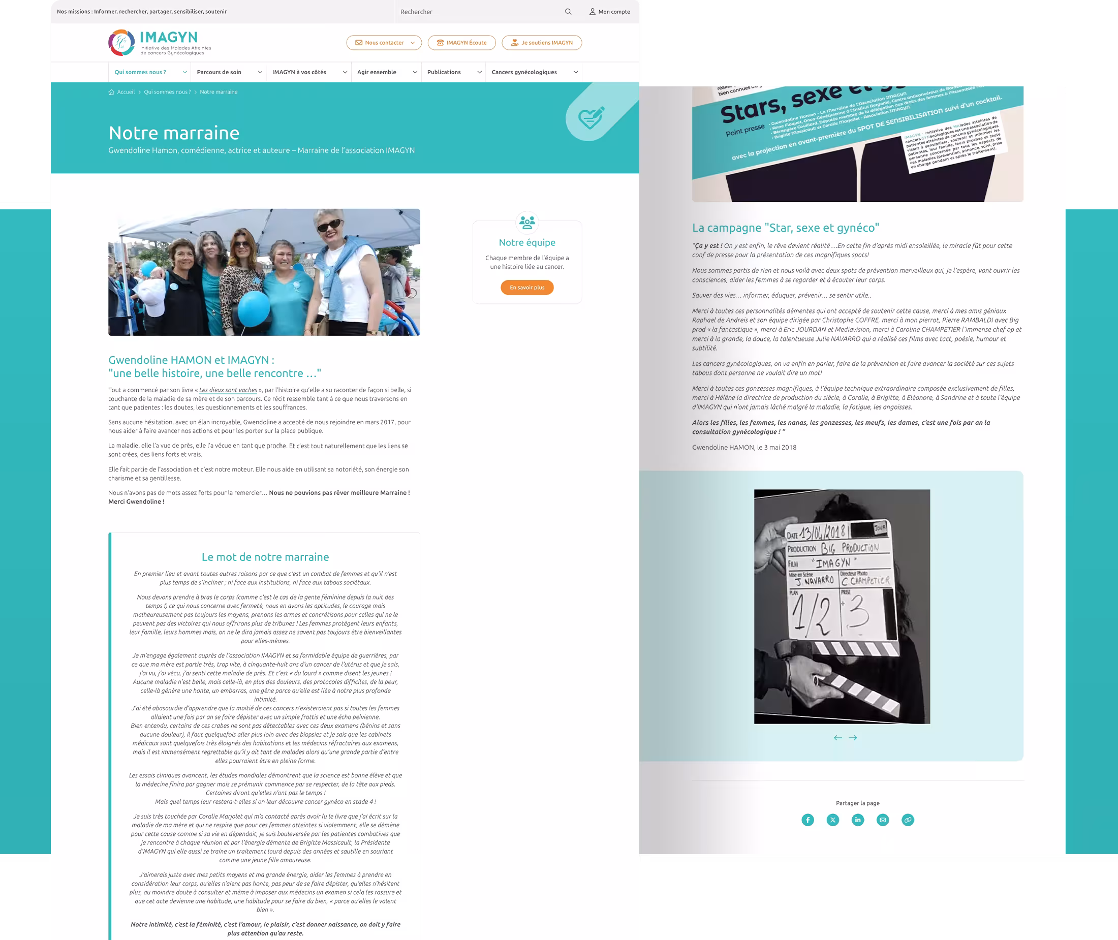 Page de la marraine de l'association sur le site internet d'IMAGYN.