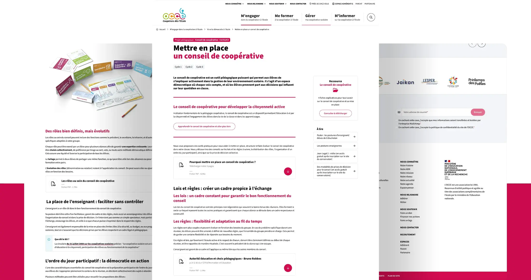 Présentation des différents paragraphes d'une page du site de l'OCCE.