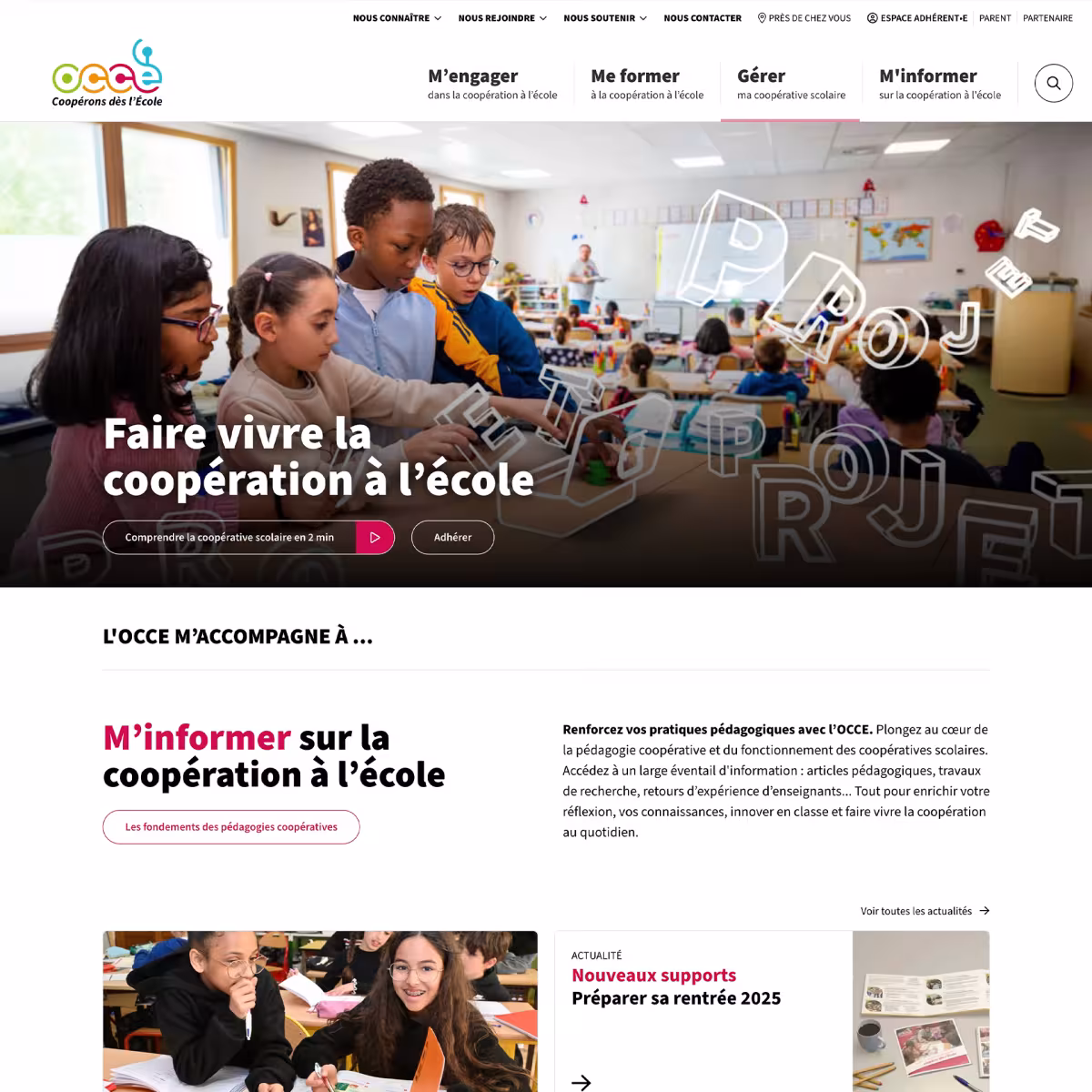 Page d'accueil du site de l'OCCE.